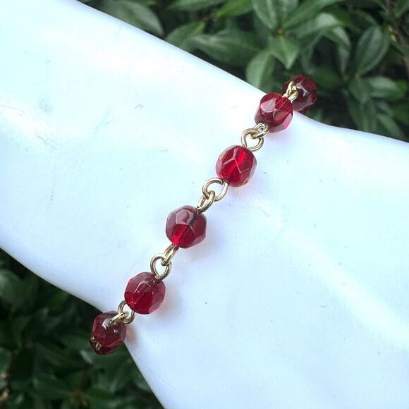 Avon Red Crystal Gold tone cross charm Bracelet - Picture 2 of 6